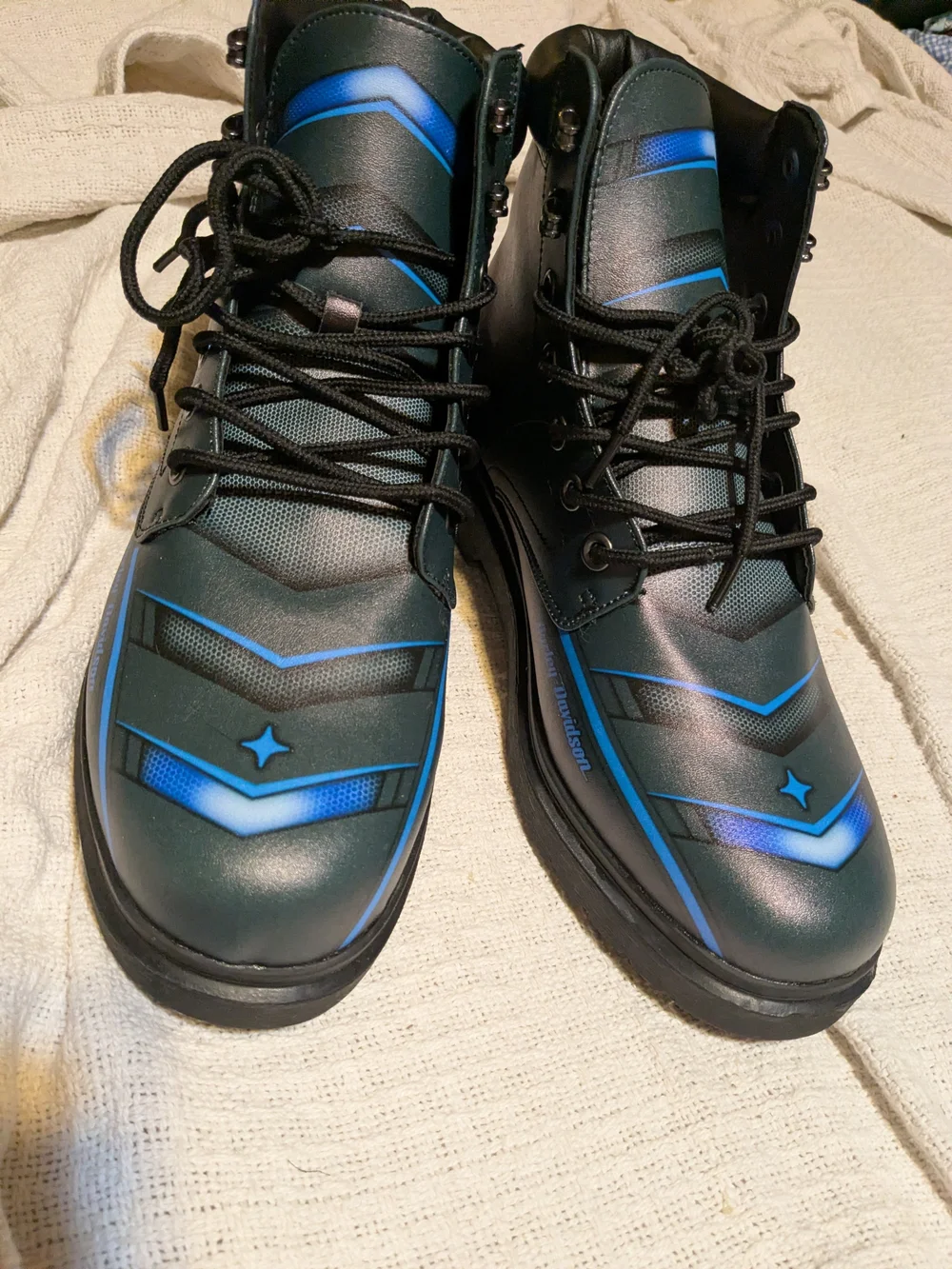 New Marty Rider Faux Leather Harley Davidson Boots Blue Hexagon 11/44